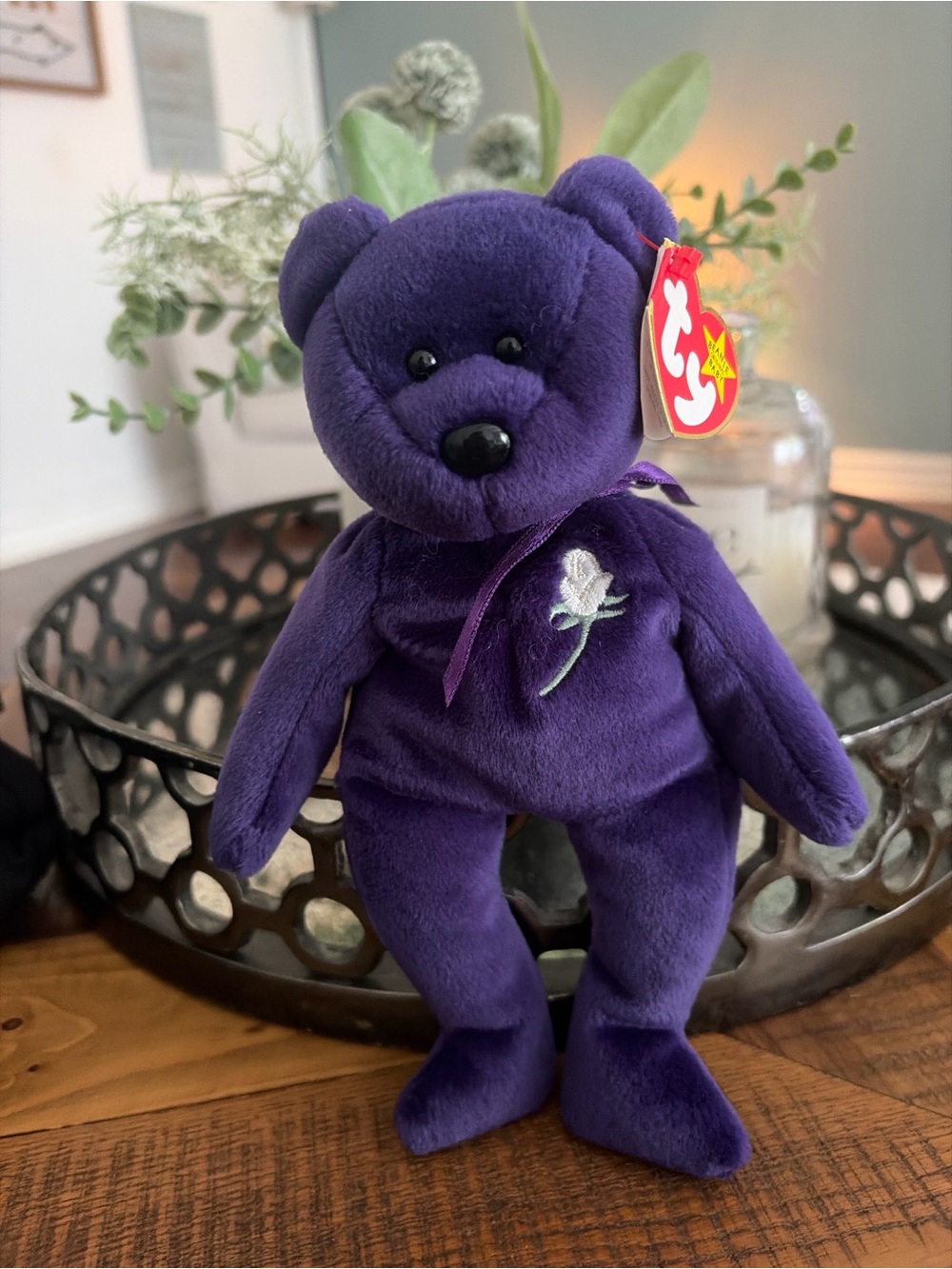 Ty Purple Princess Beanie Baby with White Embroidered Rose
